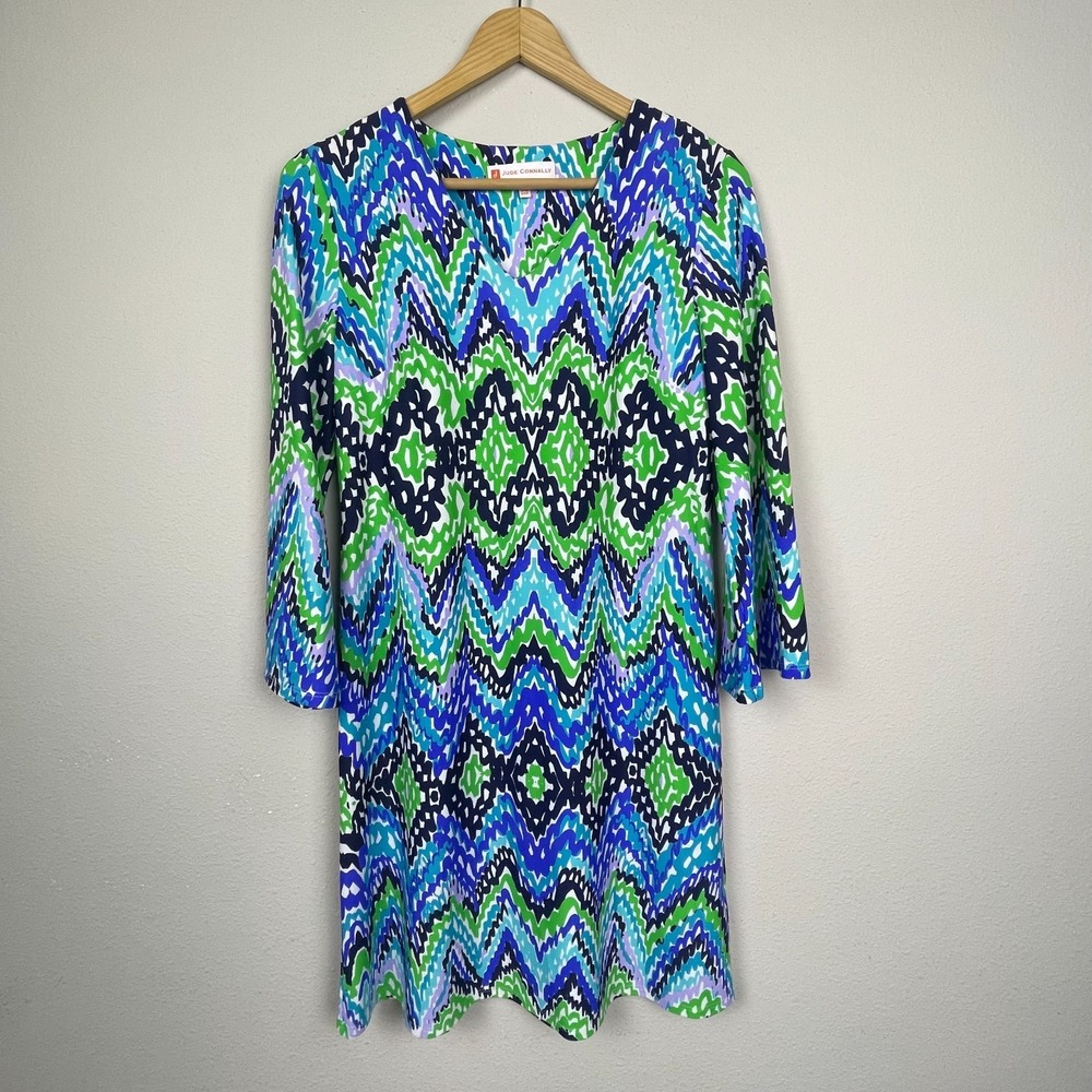 Jude Connally Dress Size S Sheath Bell Sleeve V-Neck Career‎ Stretch USA Made